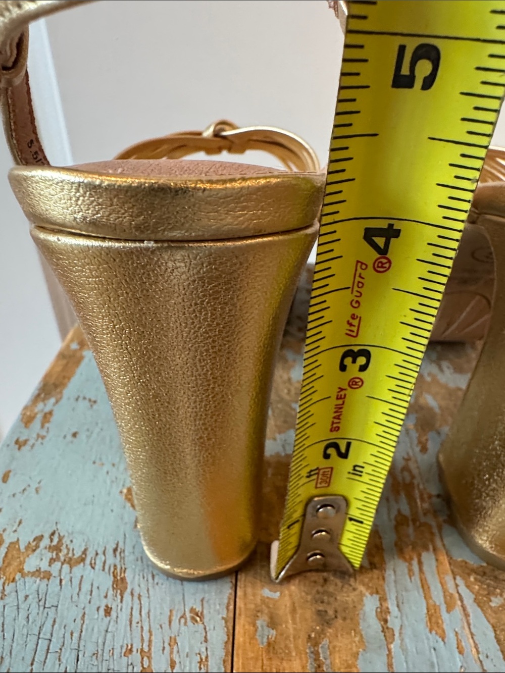 Chinese Laundry Doll Metallic Gold Platform Ankle Strap 4” High Heel Sandals - Picture 12 of 16